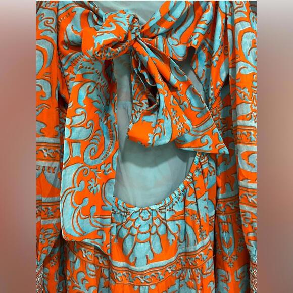 NWT ALICE + OLIVIA | SZ L | Rowen Printed Silk Cotton Blend Mini Babydoll Dess - Picture 7 of 12